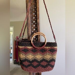 Relativity Deep Woven Straw Bag Brown, Black,Natural Moss Tote Cross Body!